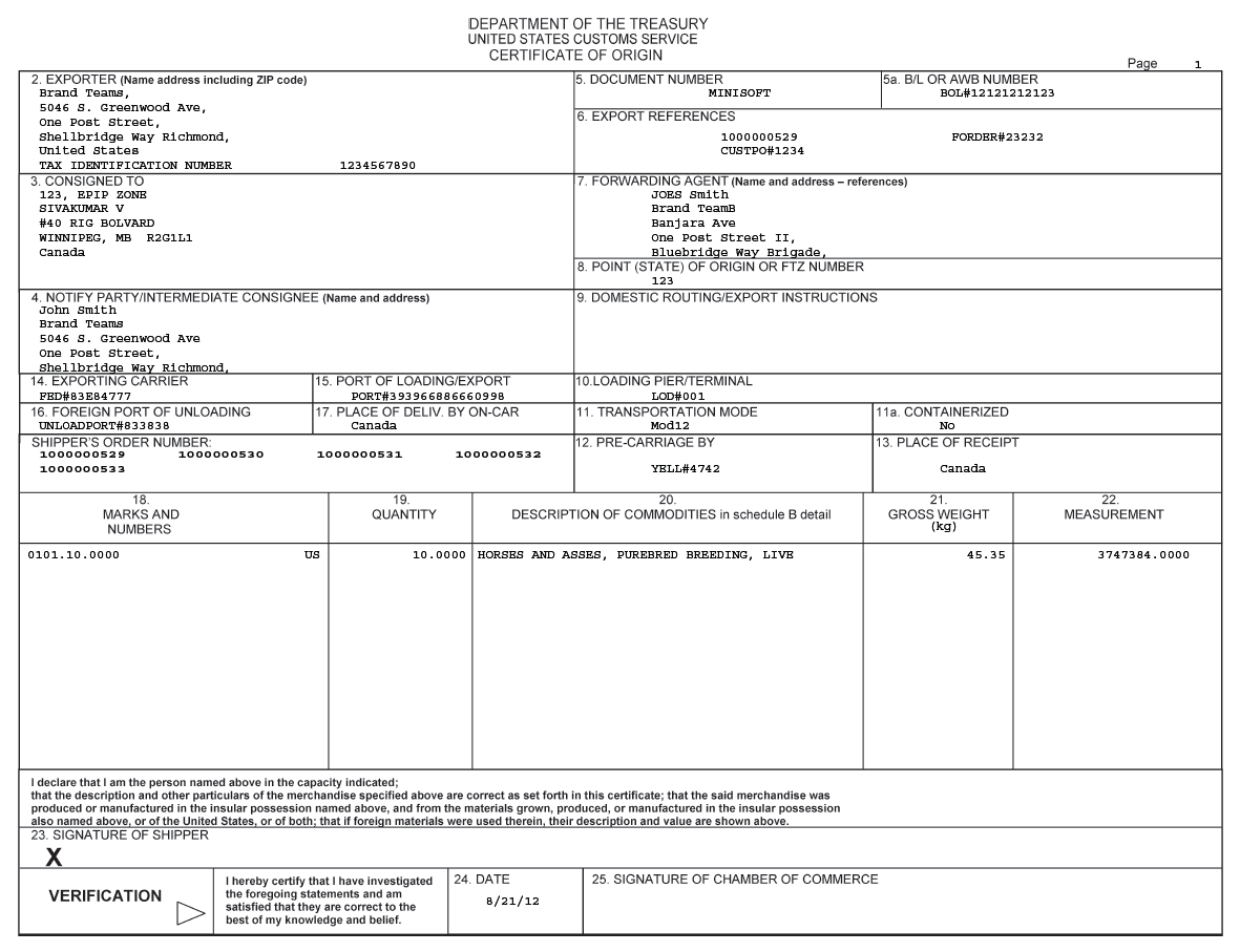 Certificate of Origin