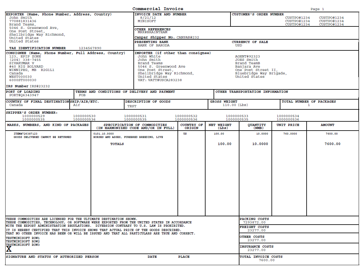 Commercial Invoice