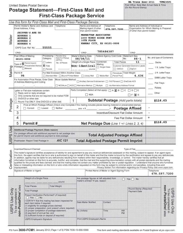 USPS Postage Statement